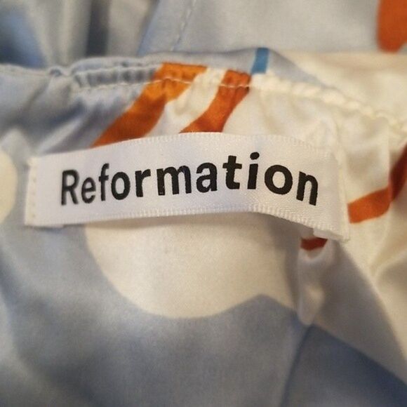💕REFORMATION💕 Joanne Silk Dress ~ Hyperion Blue Print 10 NWOT - Picture 12 of 15